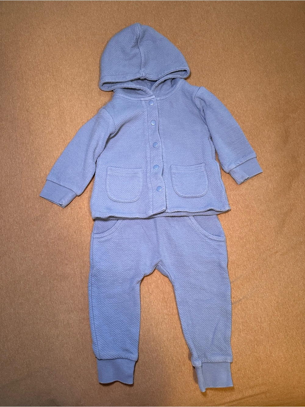 Kids Hooded Matching Set in Light Blue - Soft Knit Jacket & Pants